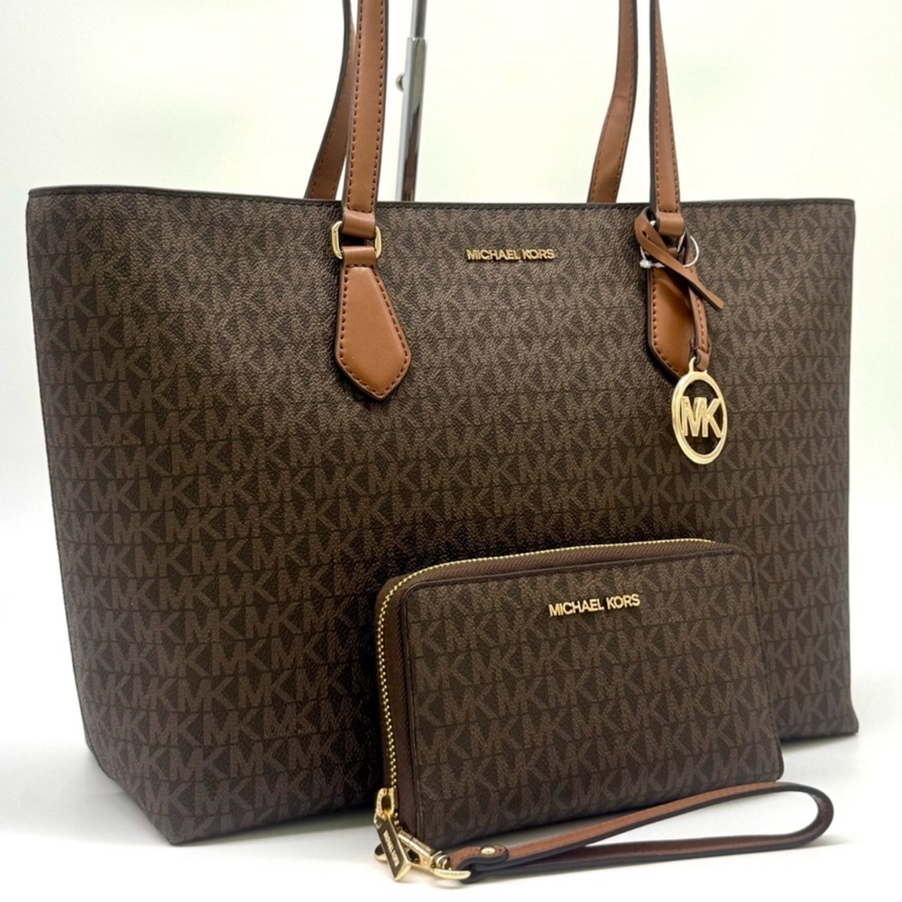 Michael Kors Sheila Large Logo Tote Bag & Matching Flat Phone Case Wallet Brown - Picture 3 of 12